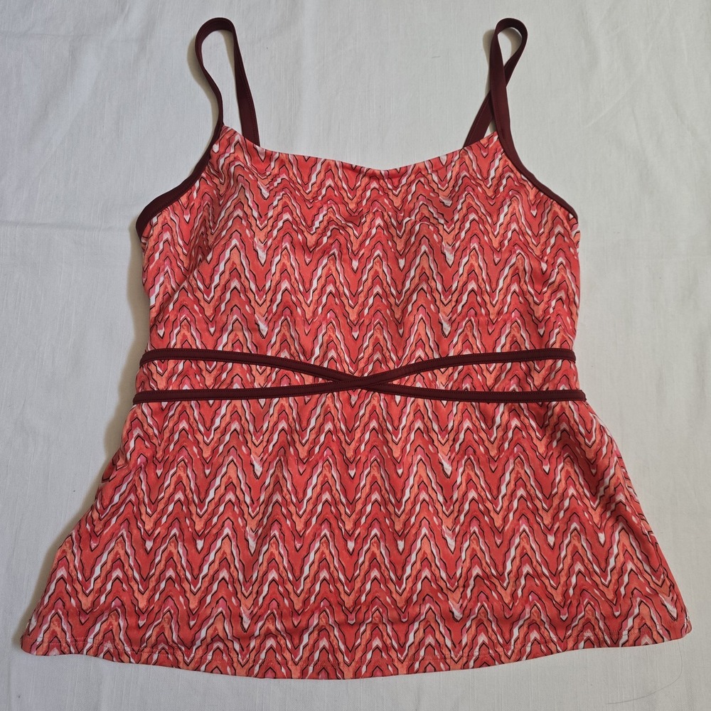 LL Bean Orange Tankini Swim Bathing Suit Top UPF 50+‎ Size 10 Built-In Bra Beach